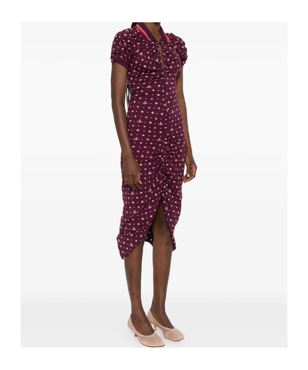 Patterned Ruched Midi Dress