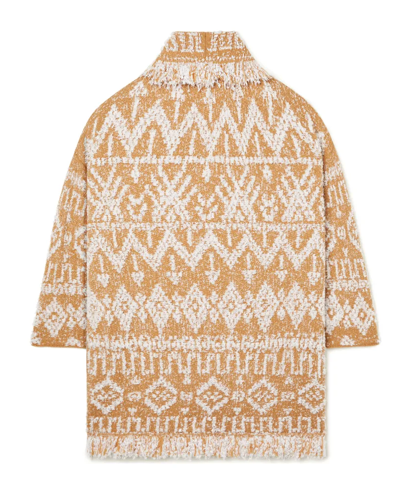 Send Beat Geometric-Pattern Fringed Cardi-Coat