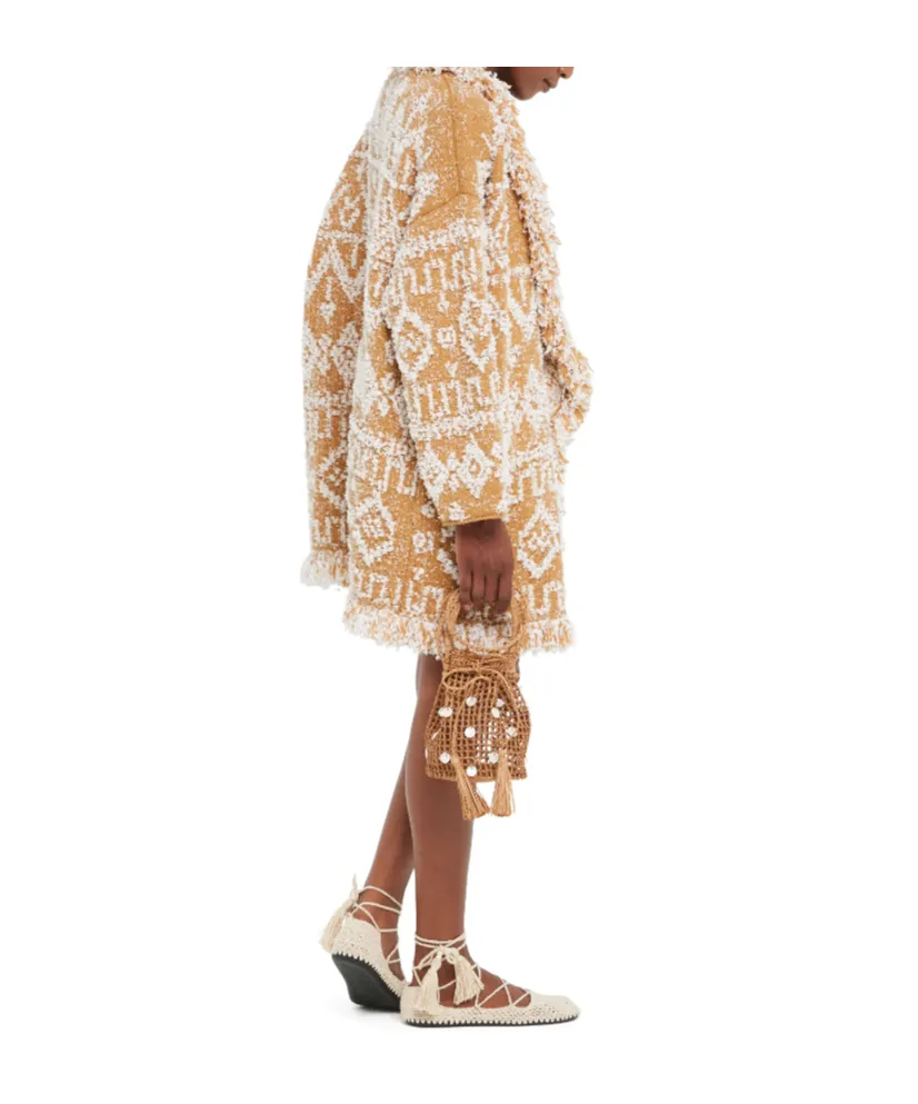 Send Beat Geometric-Pattern Fringed Cardi-Coat