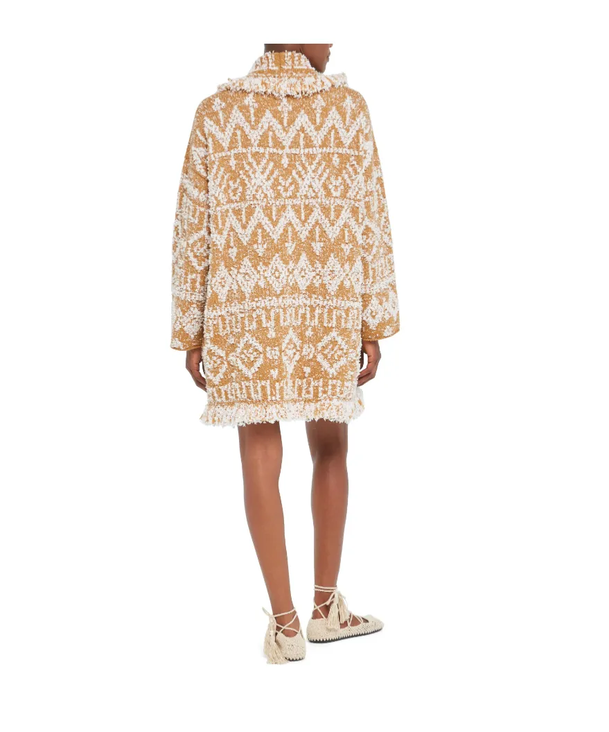 Send Beat Geometric-Pattern Fringed Cardi-Coat