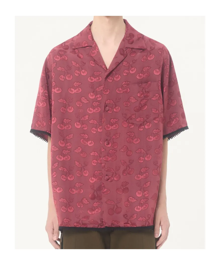 Valentino Viscose Bowling Shirt With Cherryfic Jacquard Pattern