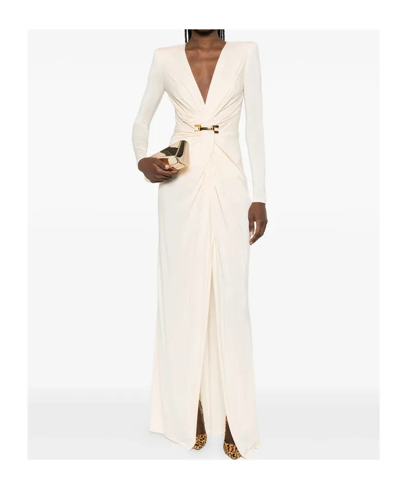 Long-Sleeve V-Neck Maxi Dress