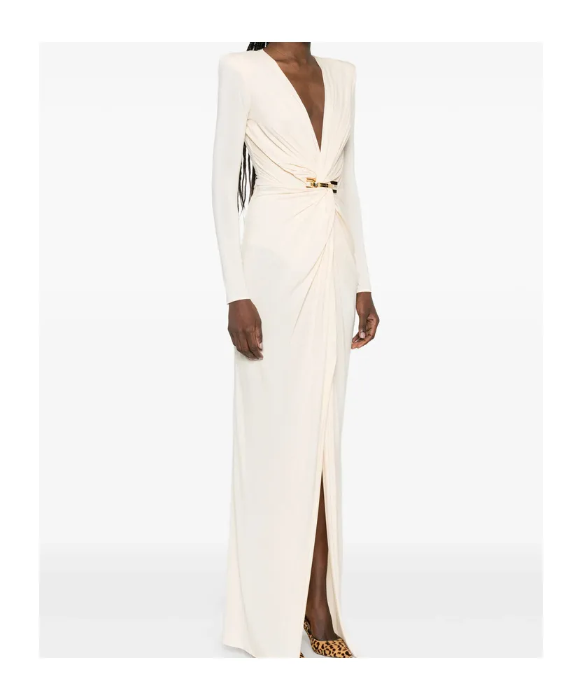 Long-Sleeve V-Neck Maxi Dress
