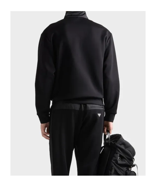 Cotton Fleece Half-Zipper Sweatshirt With Re-Nylon Details