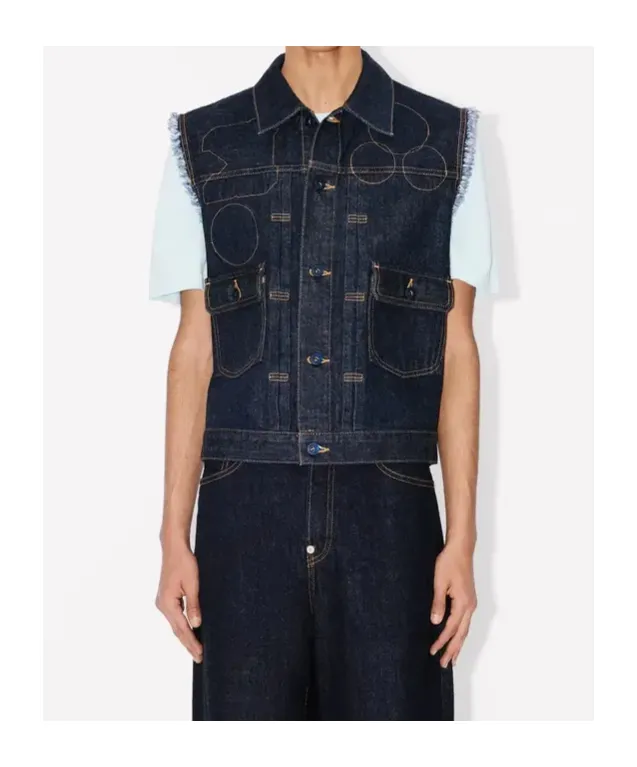 Cut Off Trucker In Japanese Denim Kenzo Badges