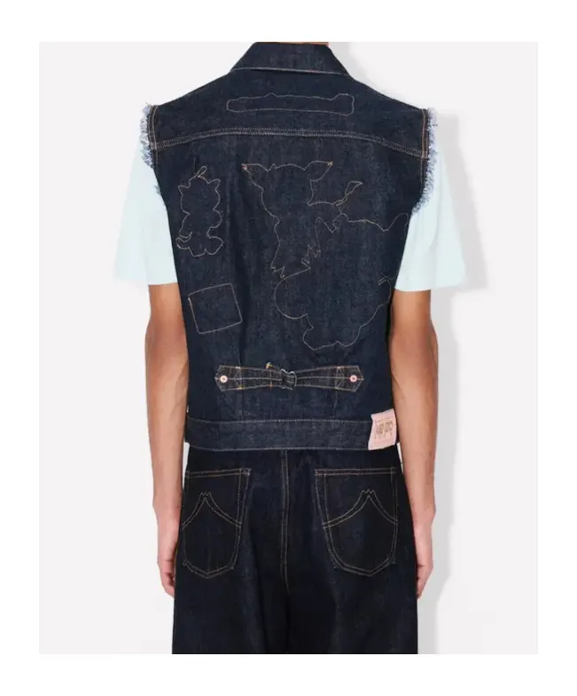 Cut Off Trucker In Japanese Denim Kenzo Badges