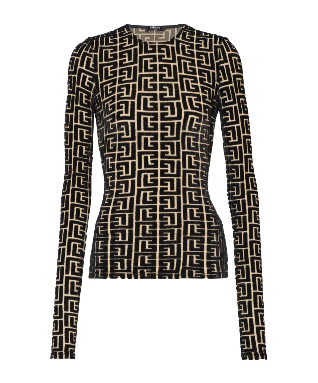 Balmain Monogrammed Velvet Top