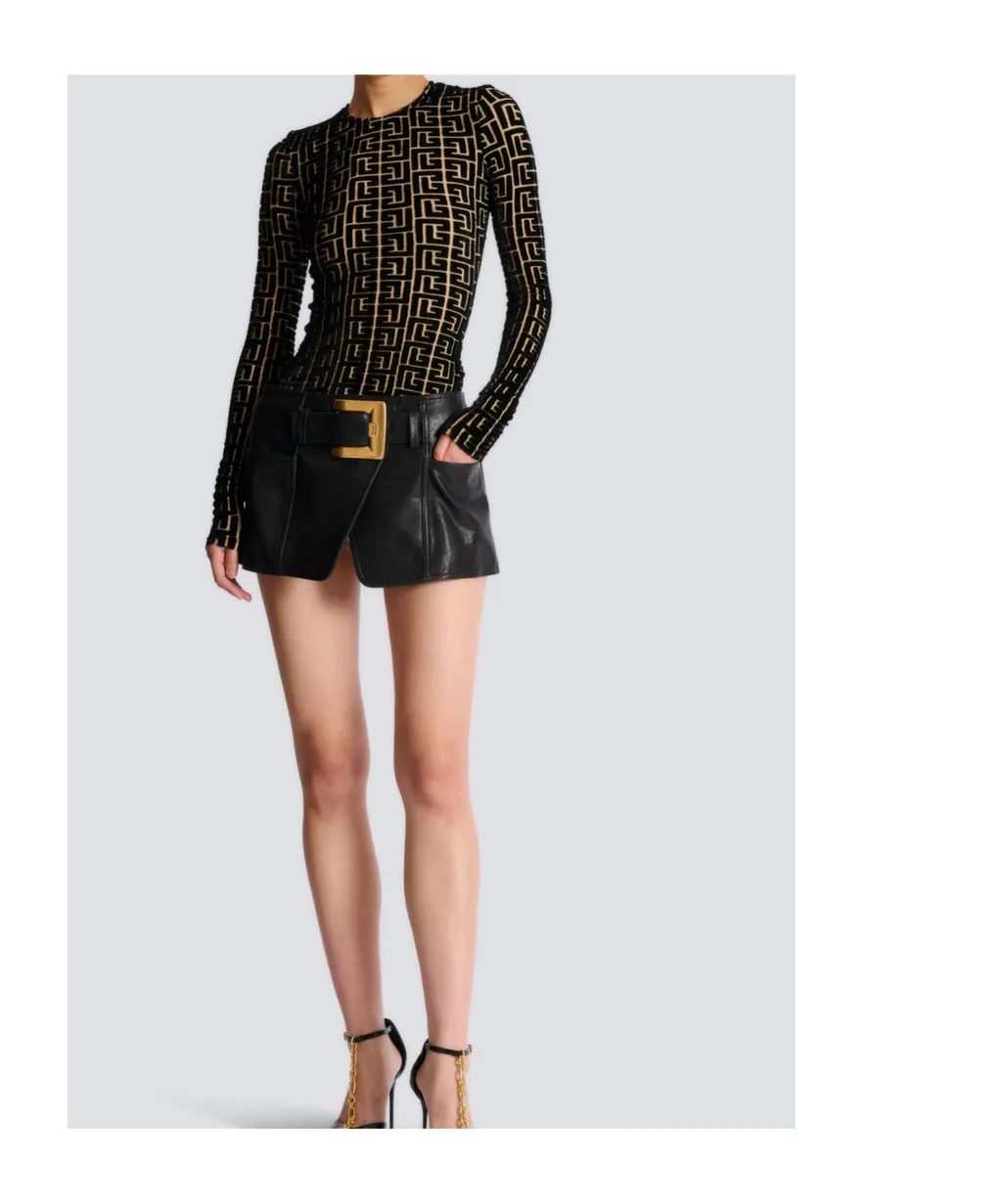 Balmain Monogrammed Velvet Top
