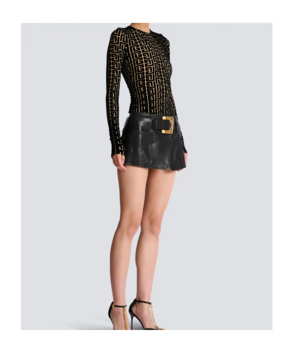 Balmain Monogrammed Velvet Top