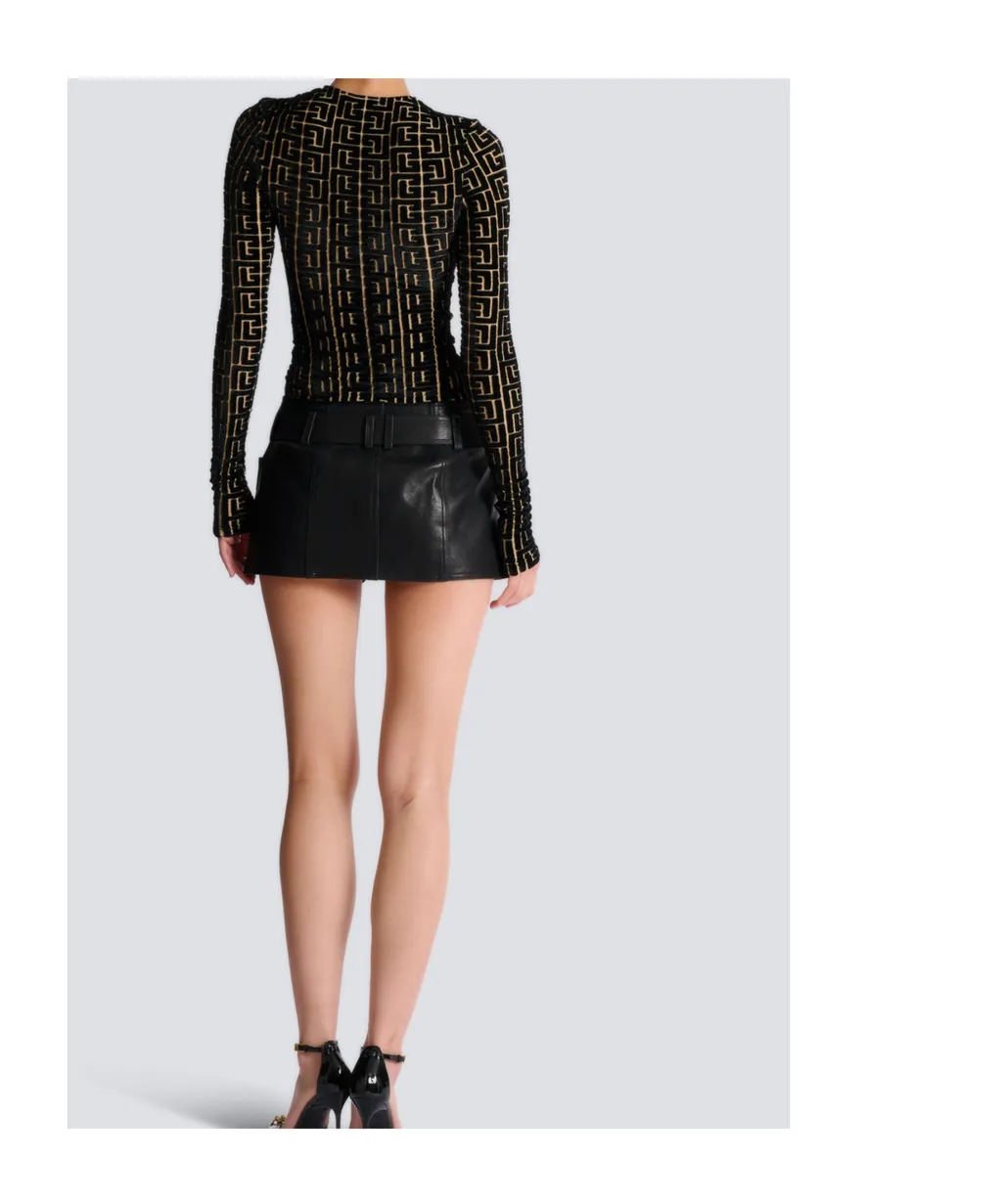 Balmain Monogrammed Velvet Top