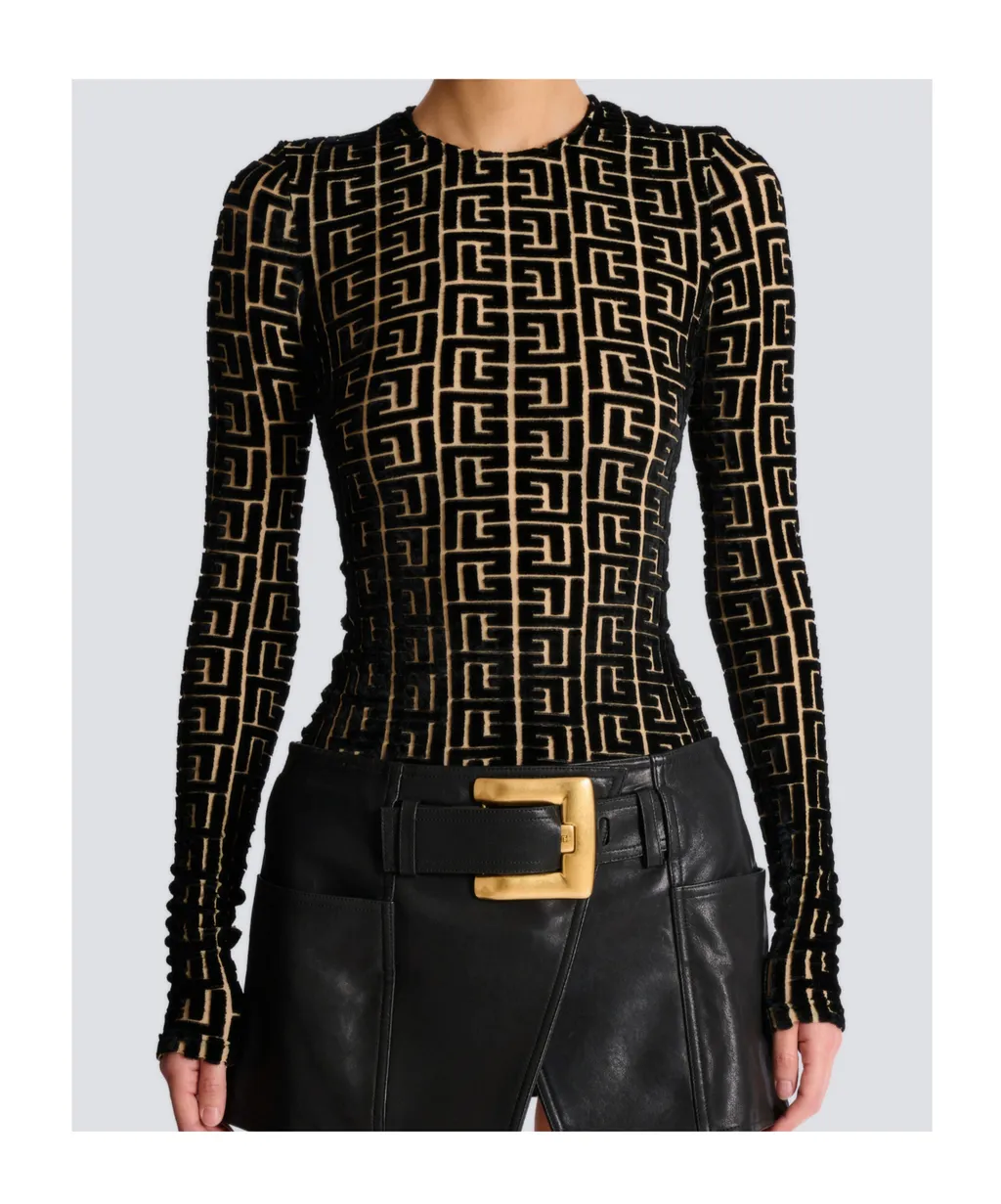 Balmain Monogrammed Velvet Top