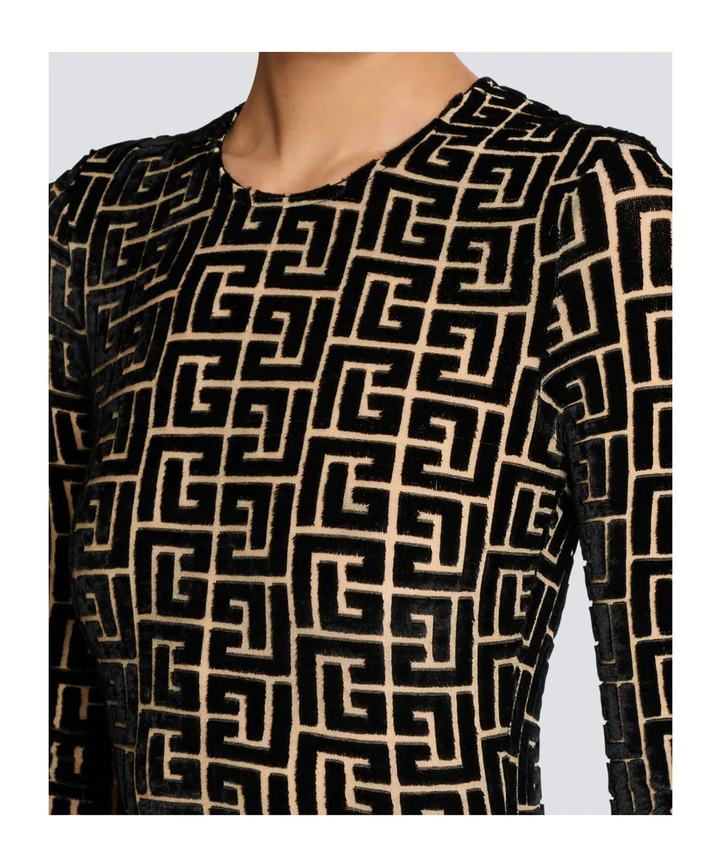 Balmain Monogrammed Velvet Top