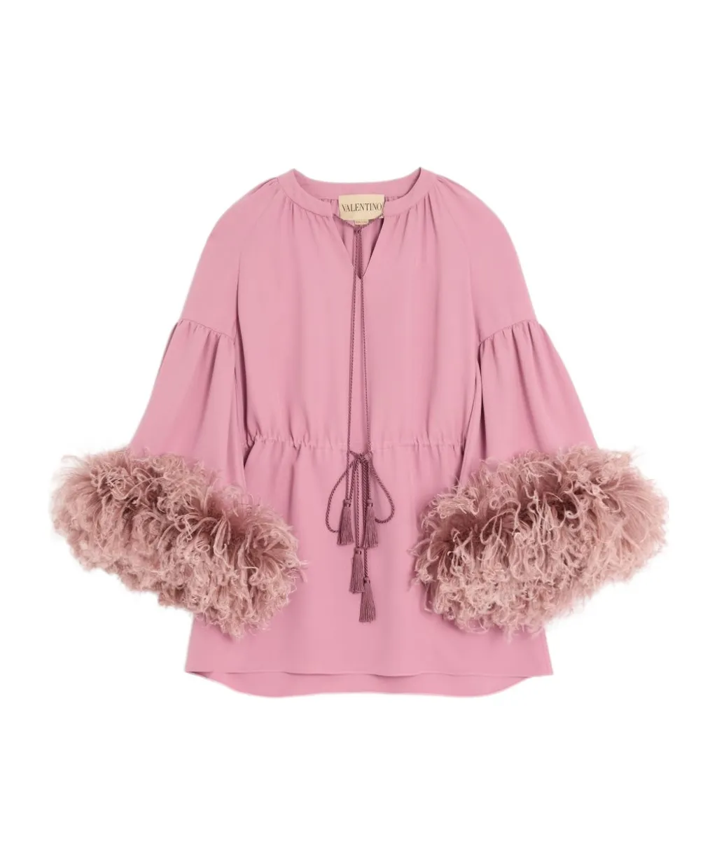 Cady Couture Feather-Trim Blouse