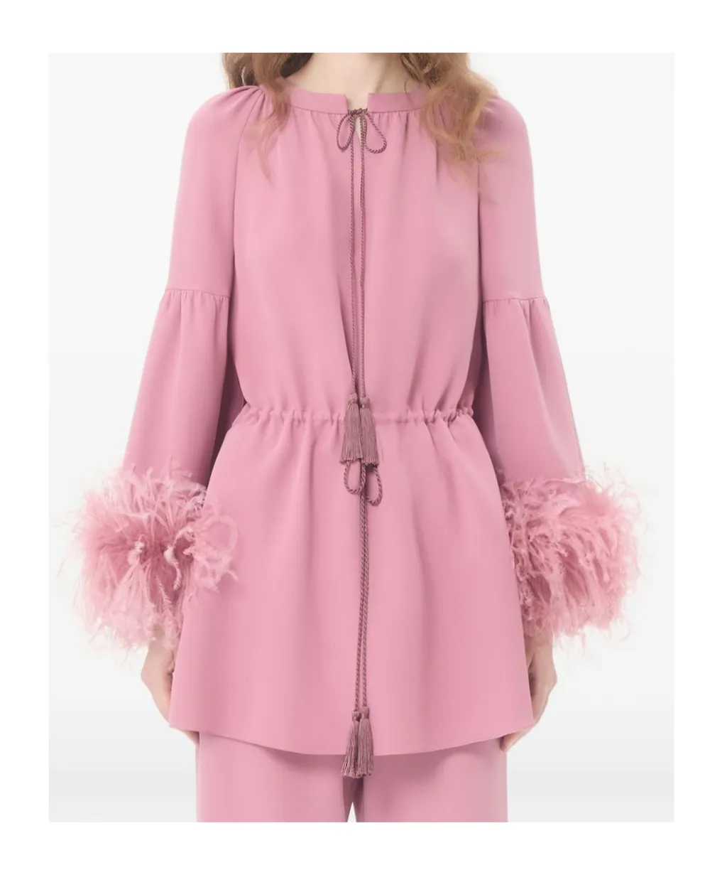 Cady Couture Feather-Trim Blouse