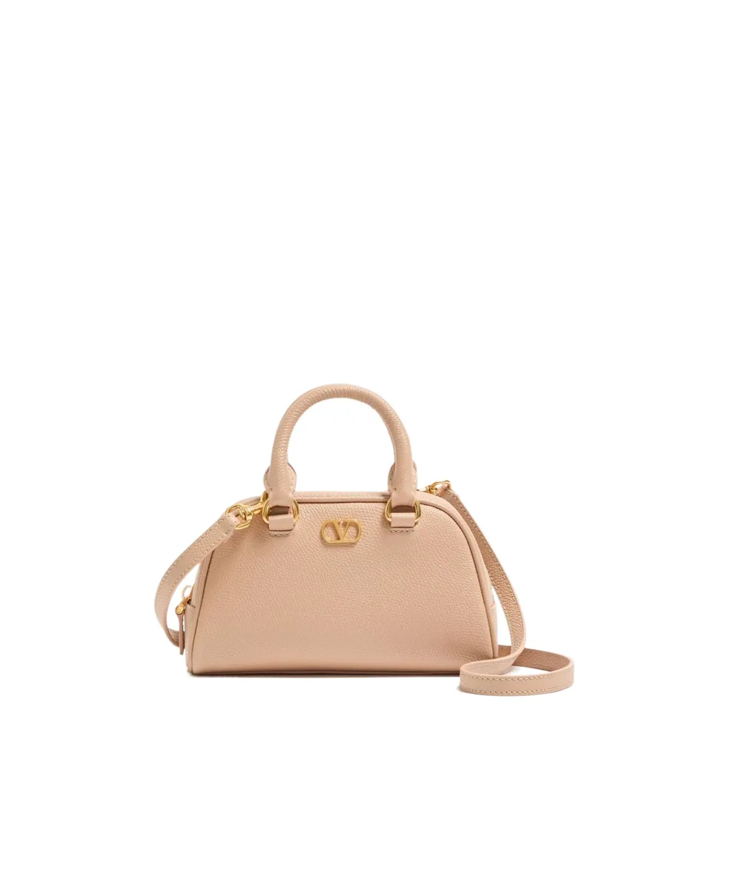 Mini Vlogo Signature Bowling Bag In Grainy Calfskin