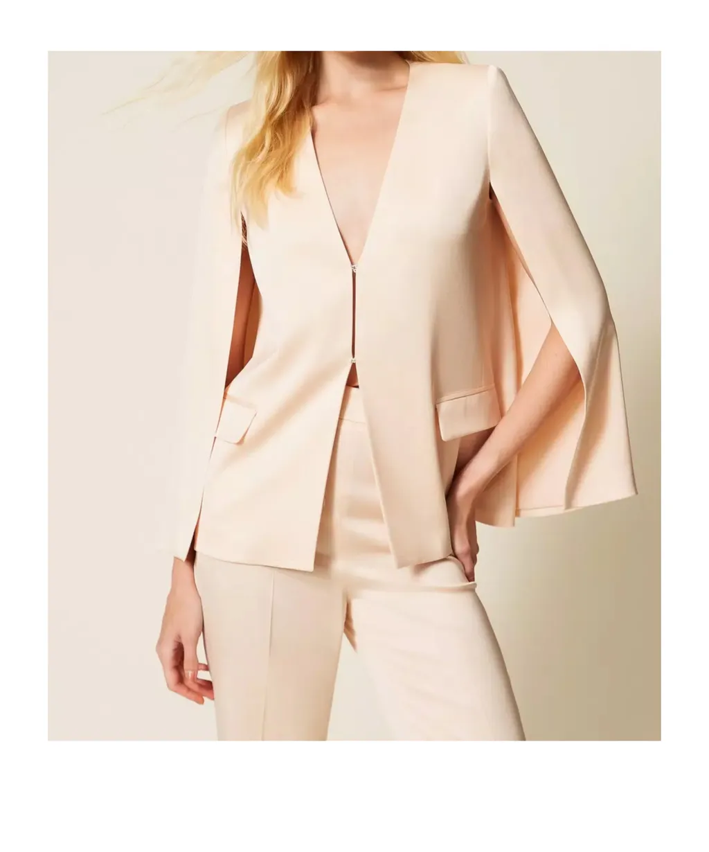 Cape-Detail Satin Blazer