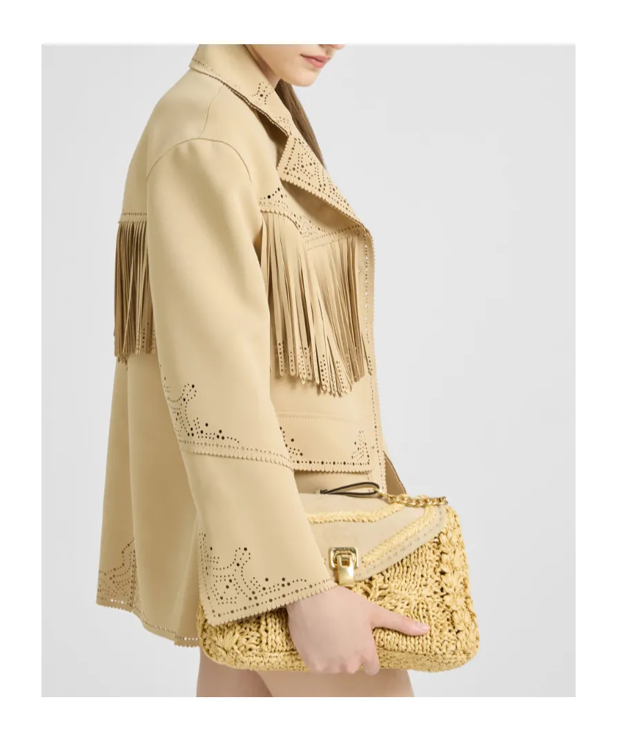 Single-Breasted Cadì Jacket With Fringes And Broguing