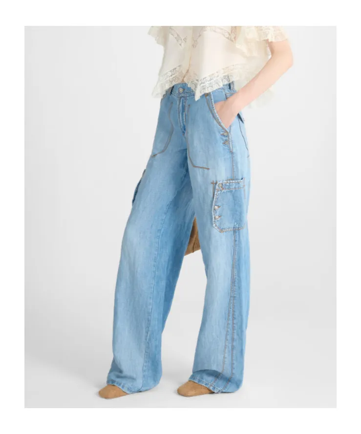 Chambray Denim Cargo Pants