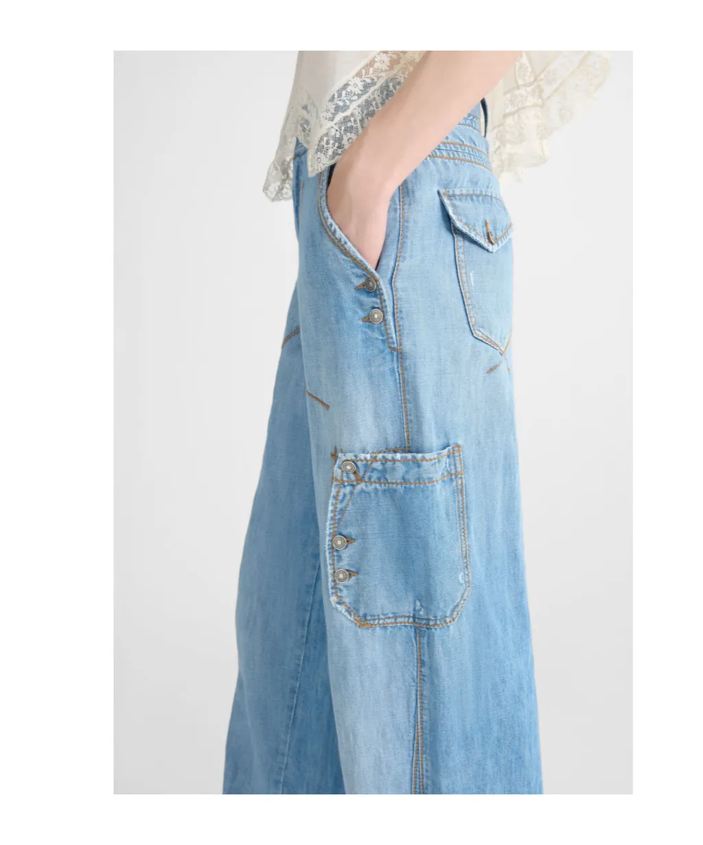 Chambray Denim Cargo Pants