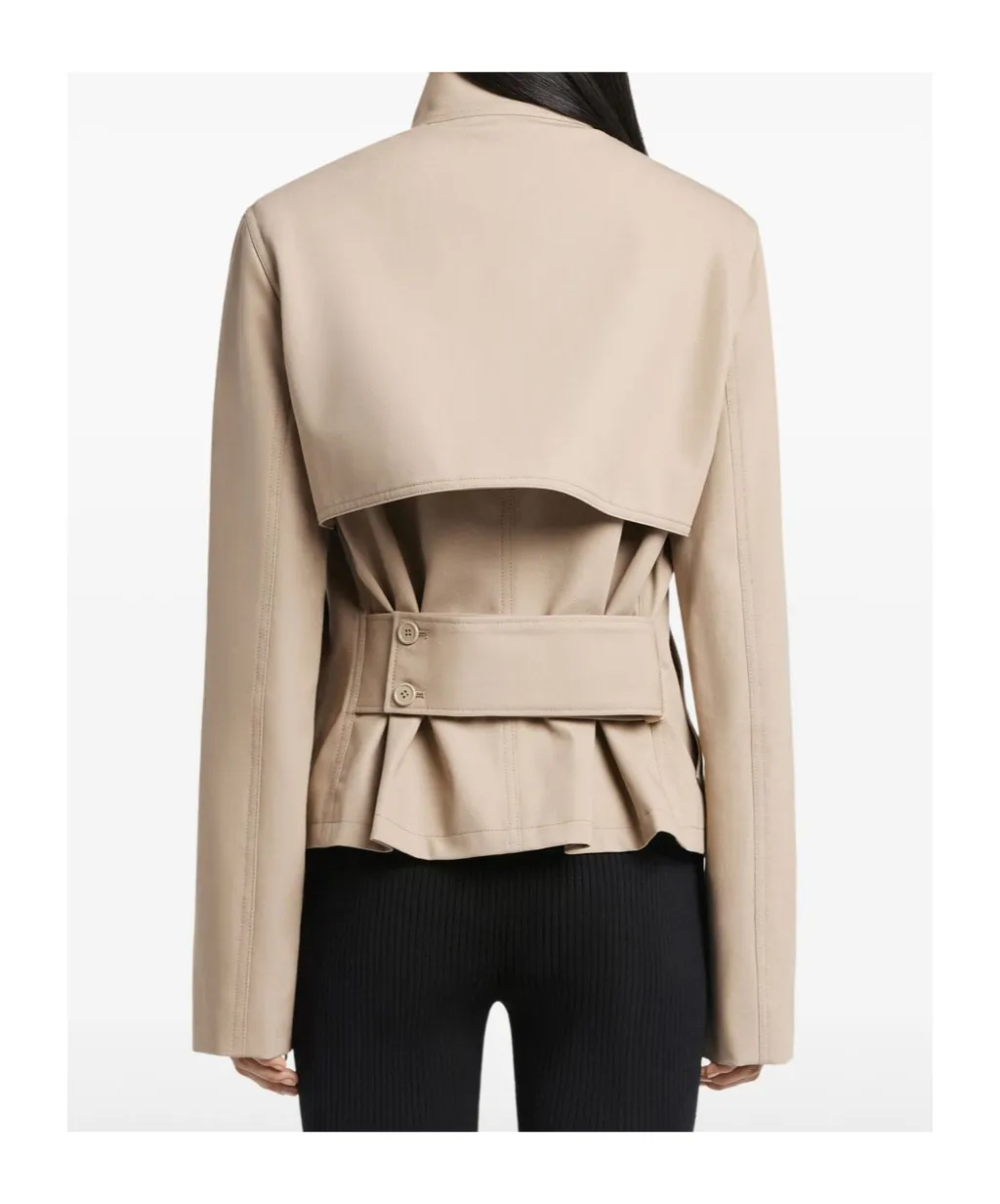 Buckle-Detail Button Trench Jacket