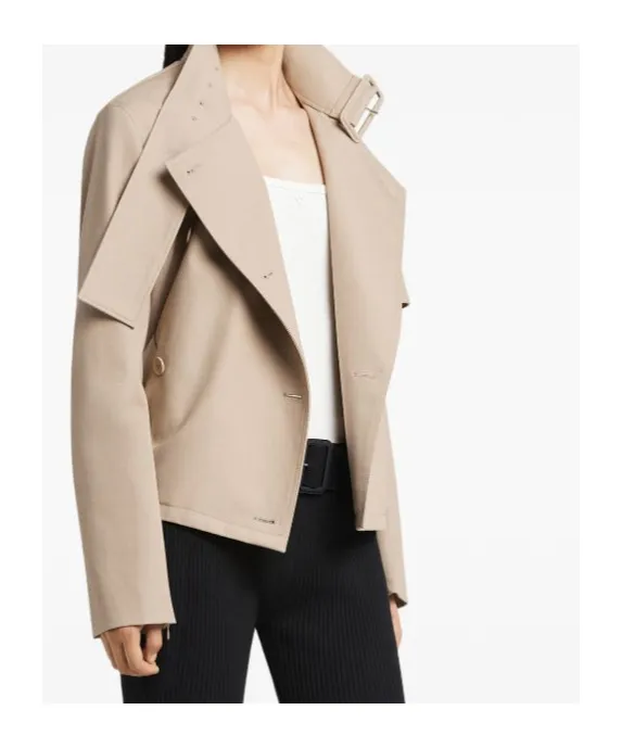 Buckle-Detail Button Trench Jacket