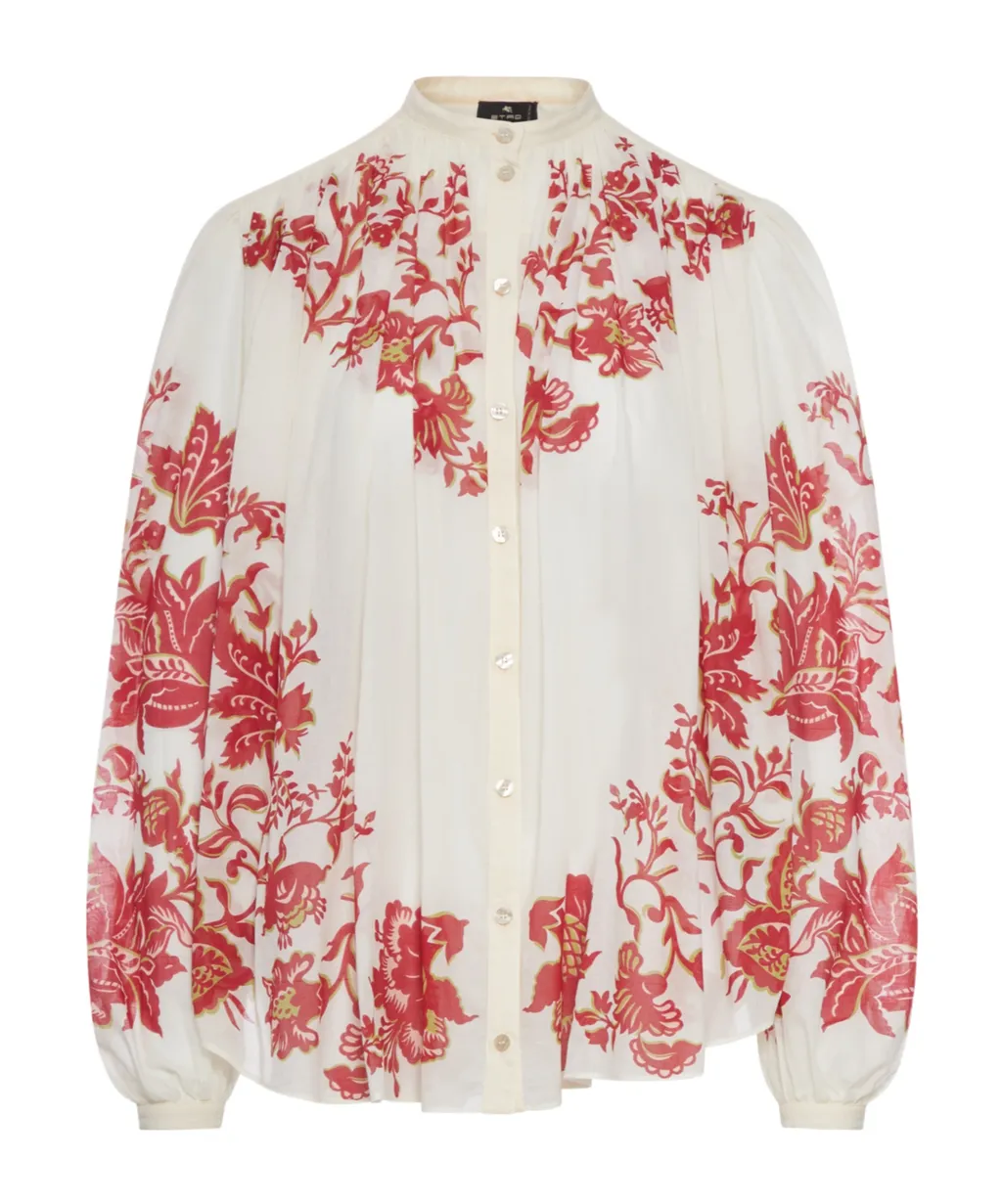 Pleates Band Collar Shirt