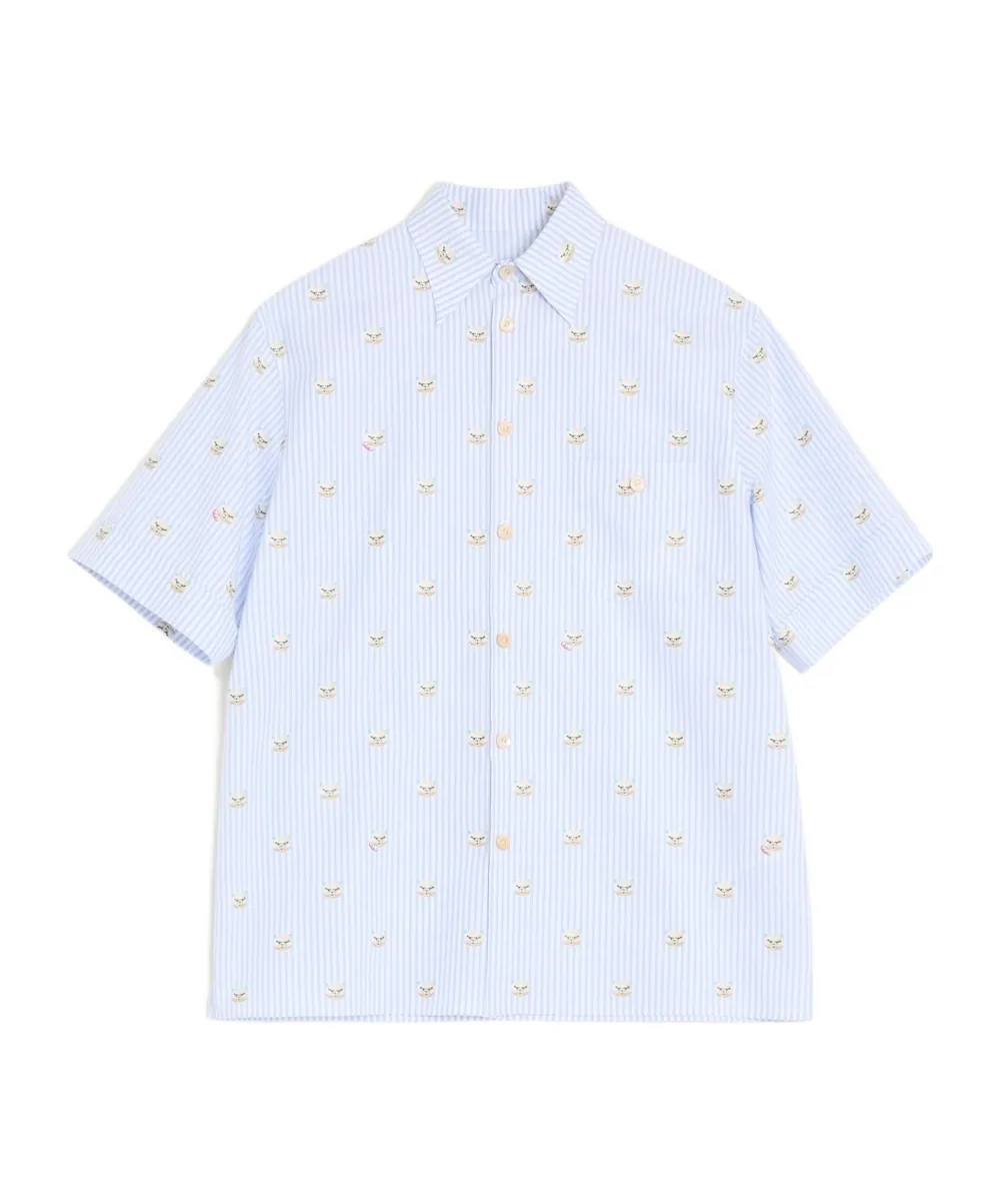 Valentino Cotton Oxford Shirt With Le Chat De La Maison Print