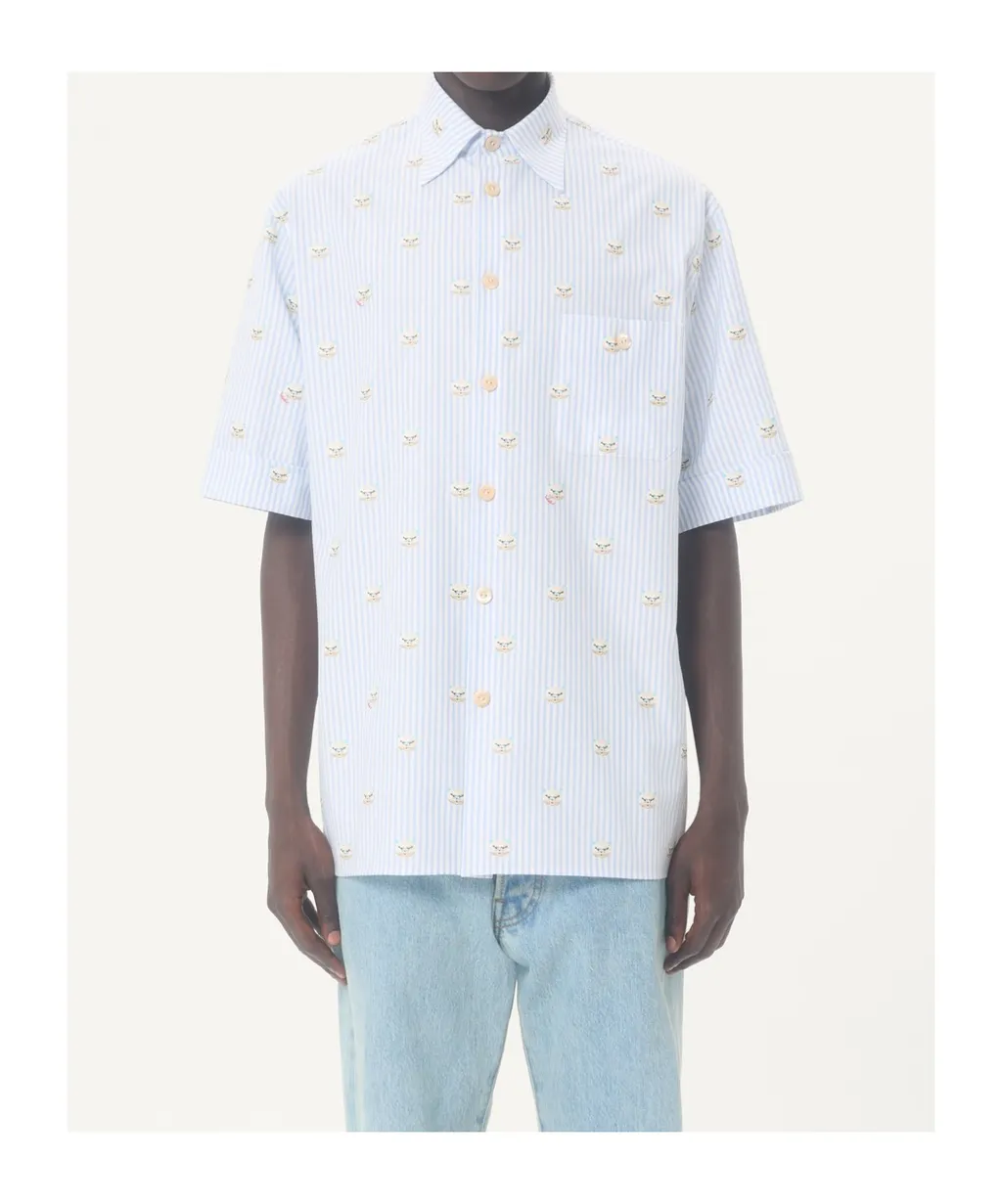 Valentino Cotton Oxford Shirt With Le Chat De La Maison Print