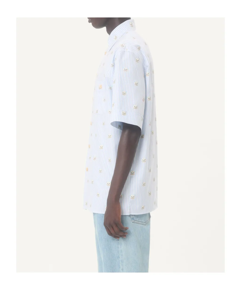 Valentino Cotton Oxford Shirt With Le Chat De La Maison Print