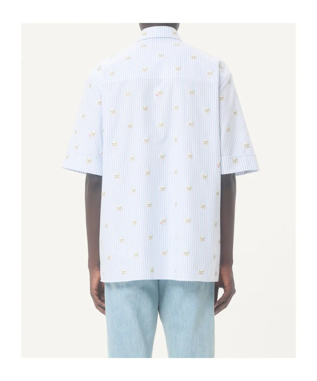 Valentino Cotton Oxford Shirt With Le Chat De La Maison Print