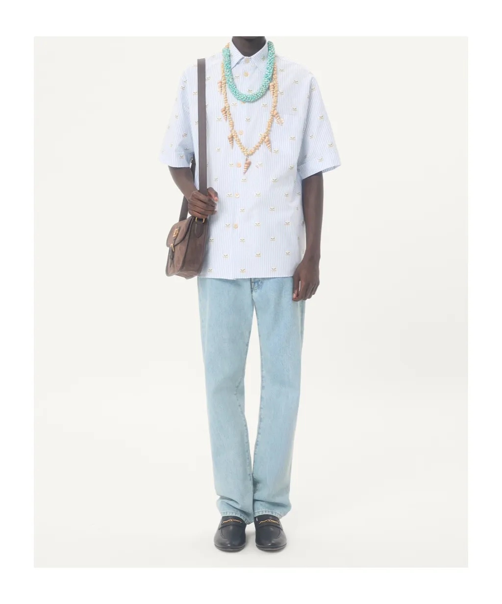 Valentino Cotton Oxford Shirt With Le Chat De La Maison Print