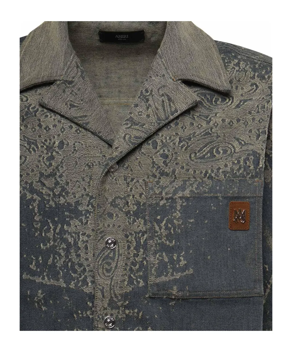 Faded Bandana Short-Sleeved Denim Shirt