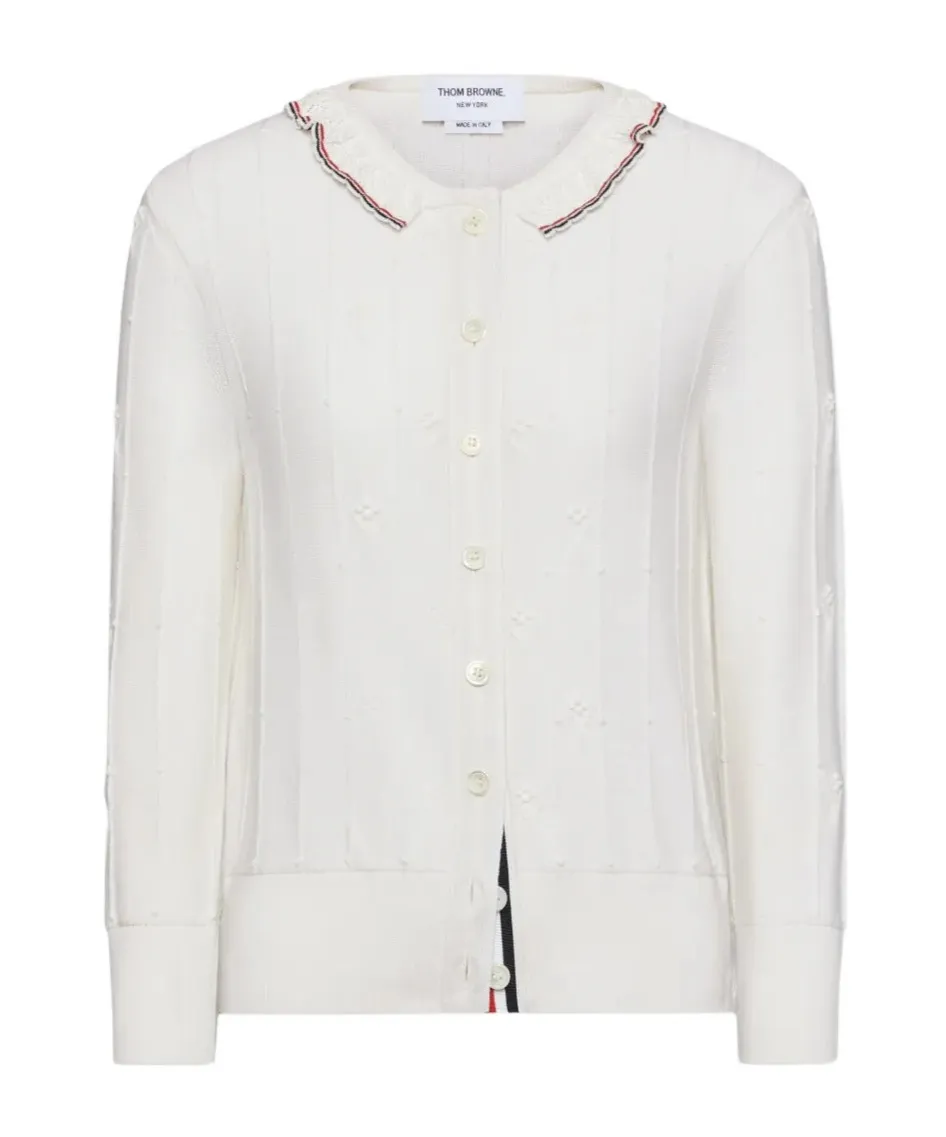 Bobble Stitch Lace-Trim Cardigan