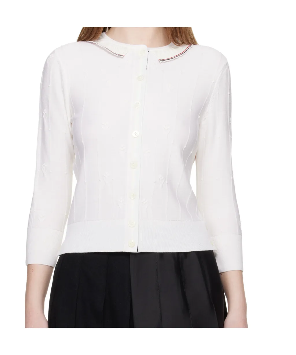 Bobble Stitch Lace-Trim Cardigan