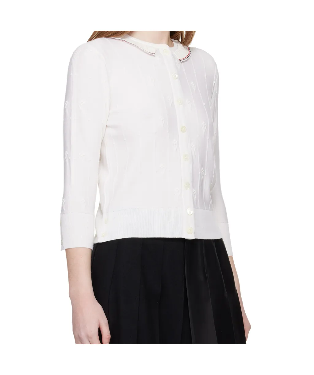 Bobble Stitch Lace-Trim Cardigan