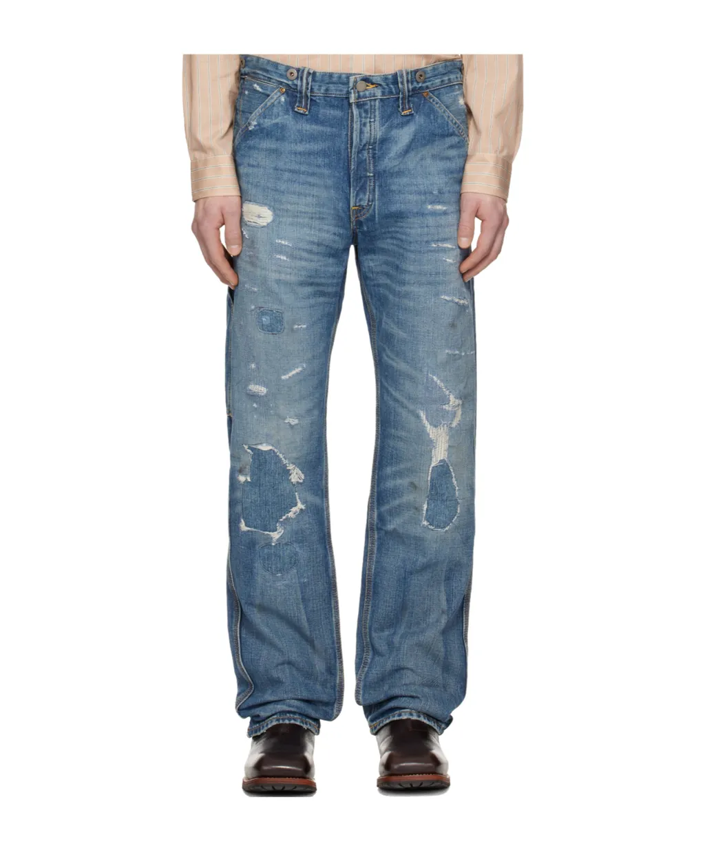 Distressed Straight-Leg Jeans