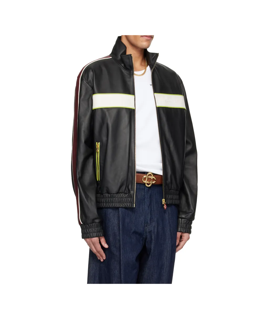 Embroidered Logo Leather Jacket