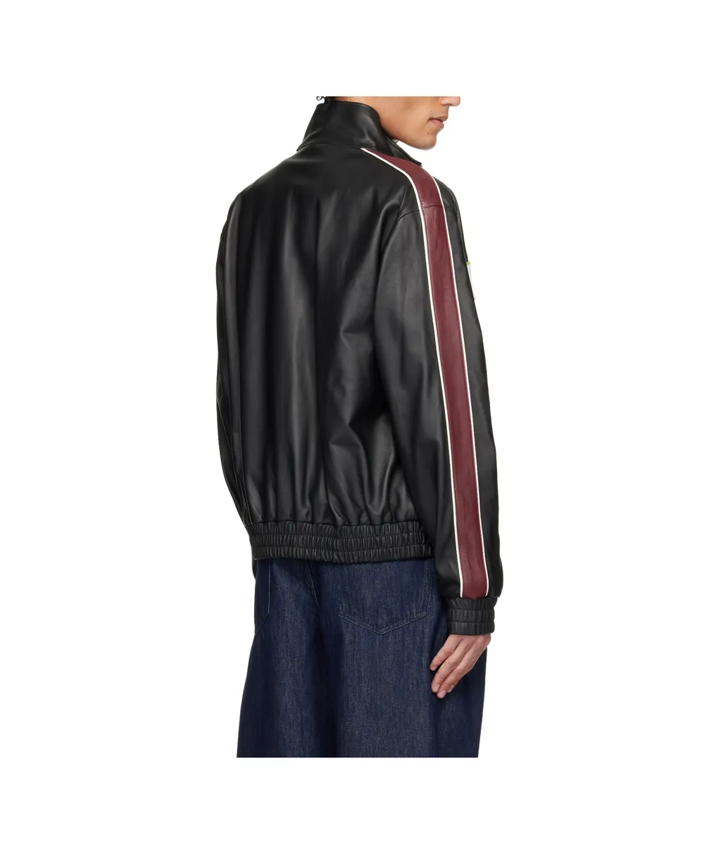 Embroidered Logo Leather Jacket