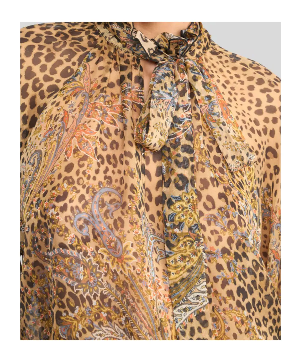 Etro Paisley And Animal Printed Scarf Chiffon Blouse