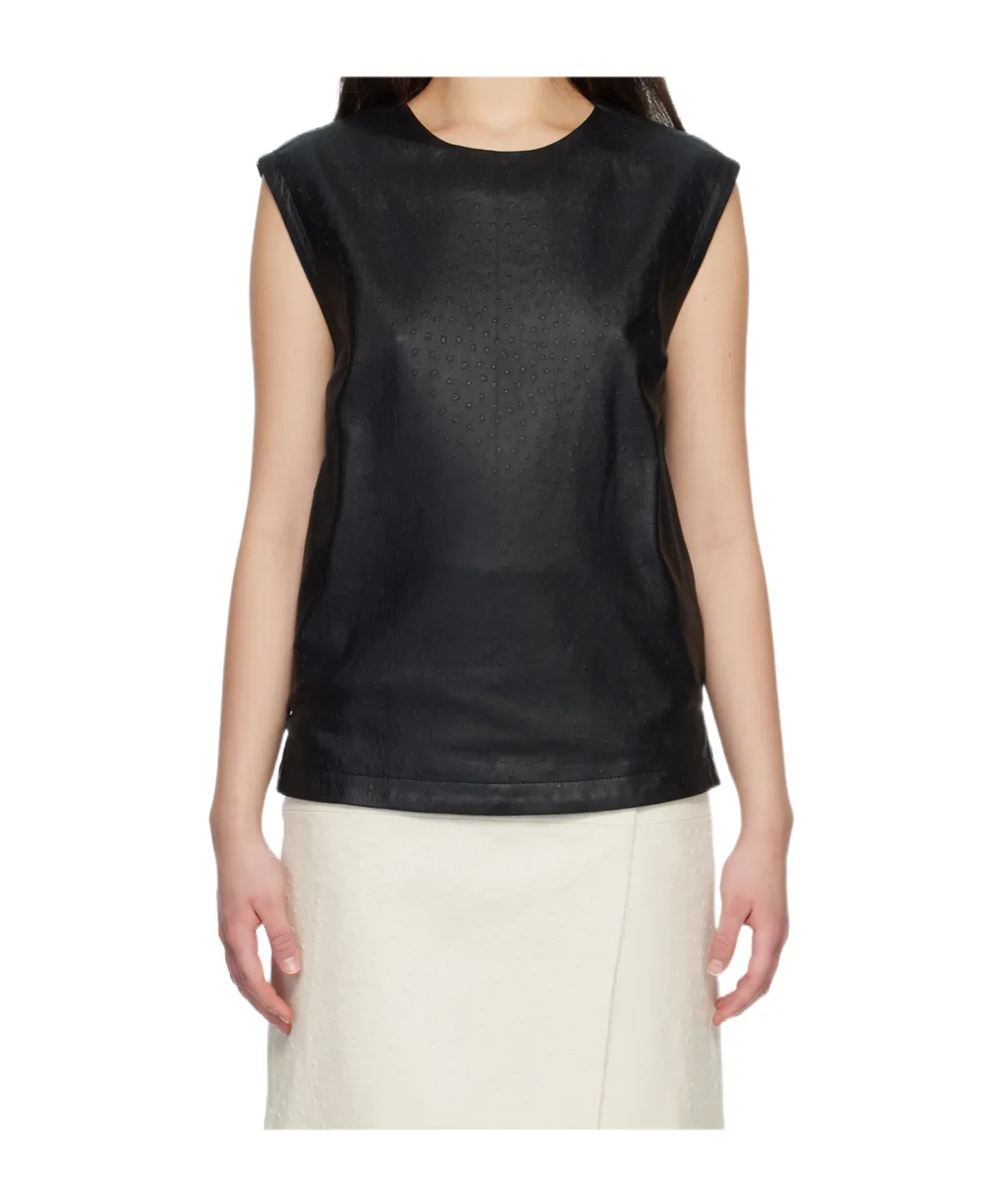 Fiza Ostrich-Effect Leather Top