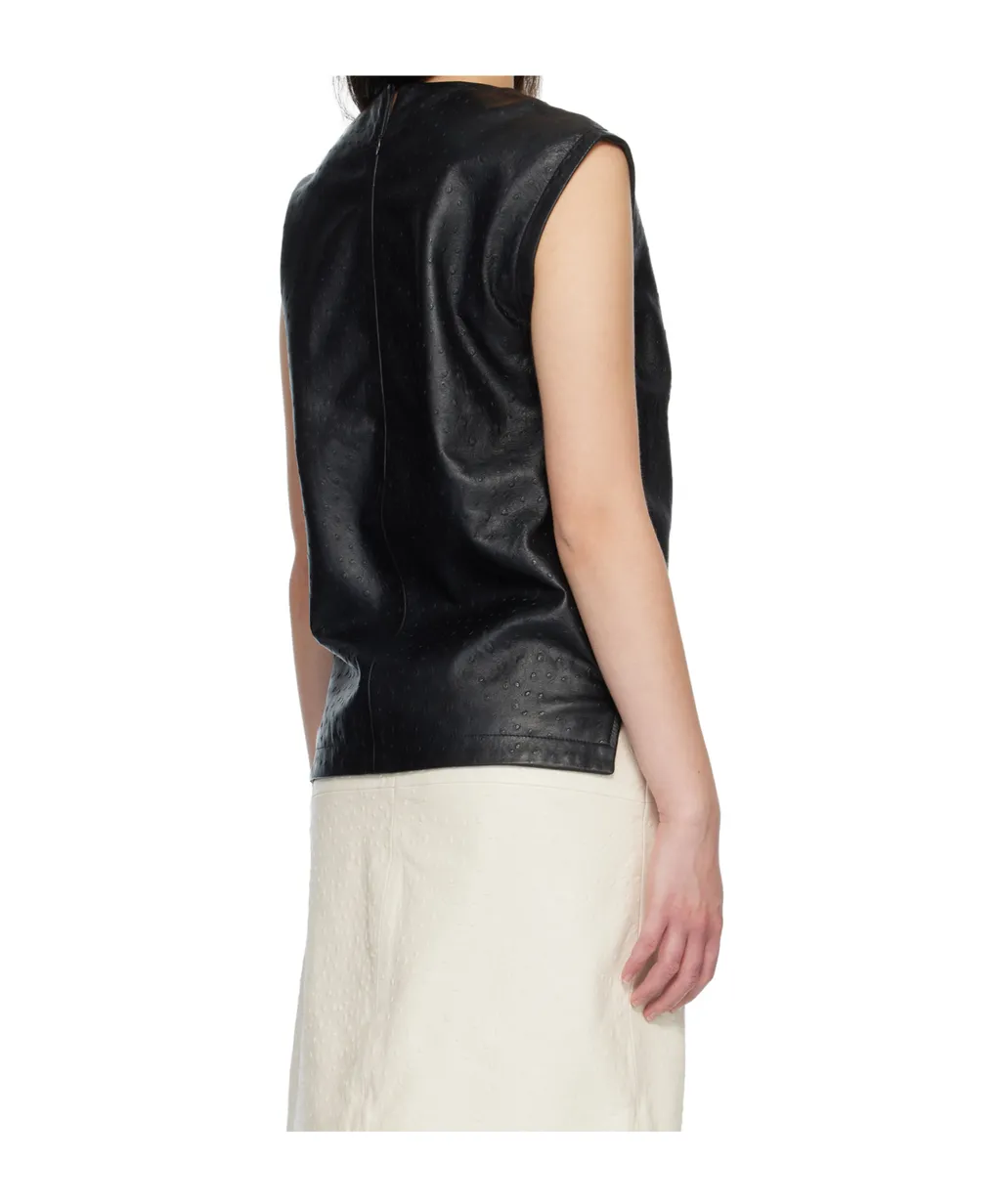 Fiza Ostrich-Effect Leather Top