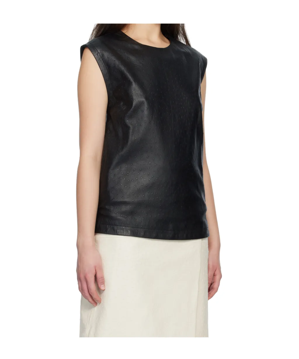 Fiza Ostrich-Effect Leather Top
