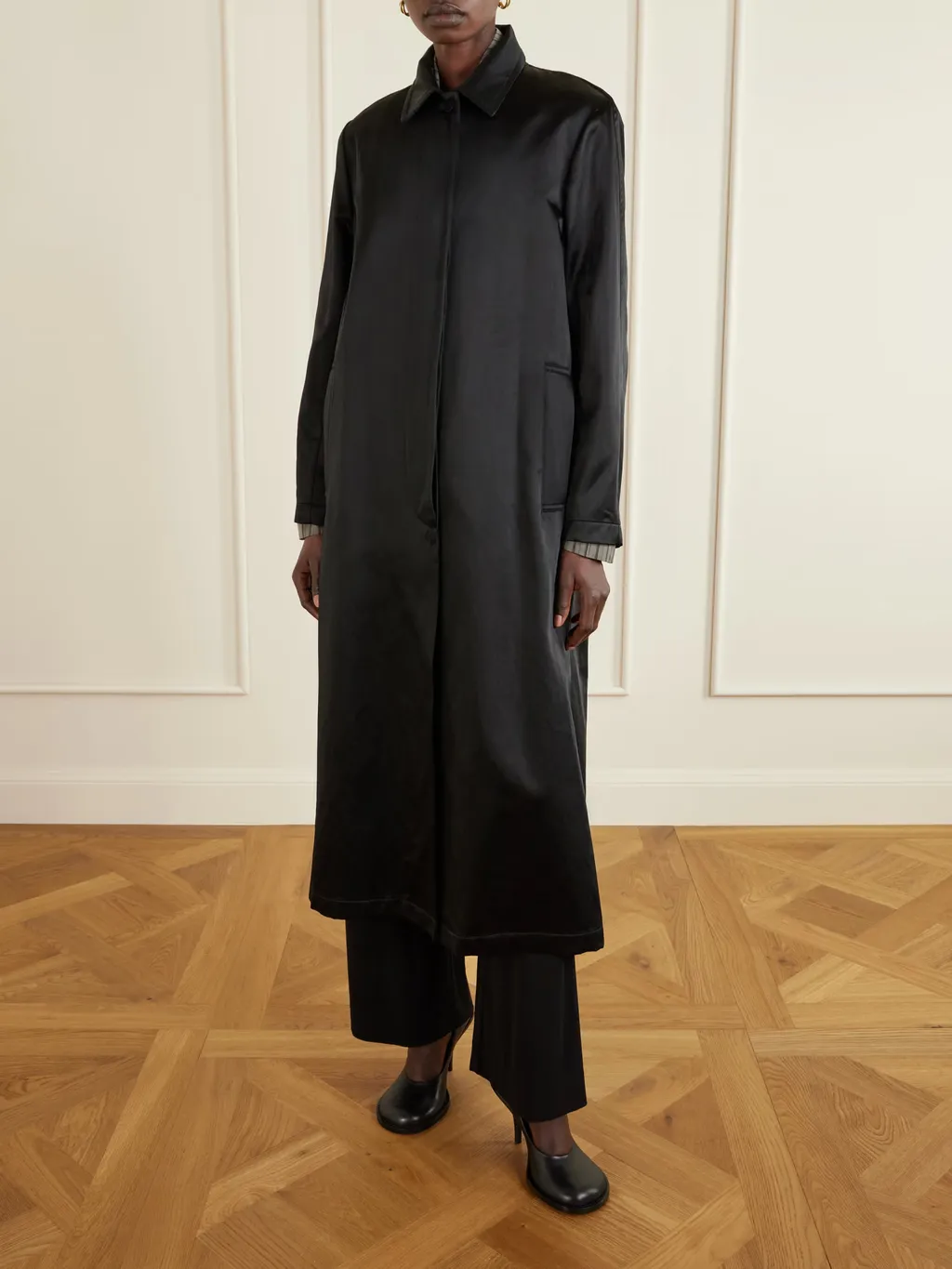 Cotton Blend Satin Coat
