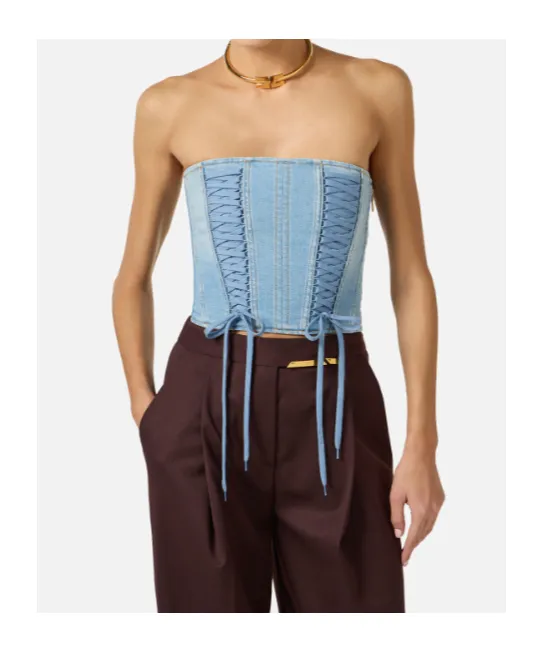 Elisabetta Franchi Denim Bustier Top