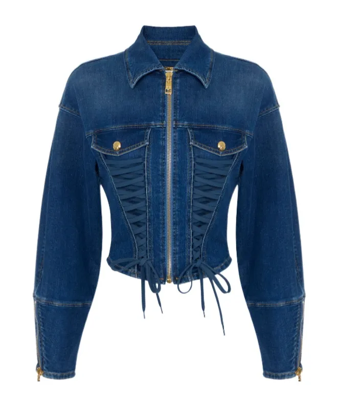 Denim Jacket With Crossover Laces