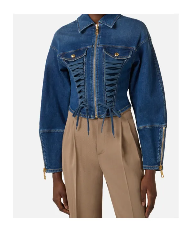 Denim Jacket With Crossover Laces