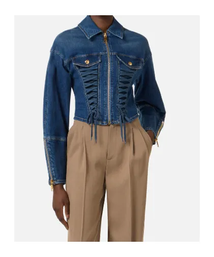 Denim Jacket With Crossover Laces