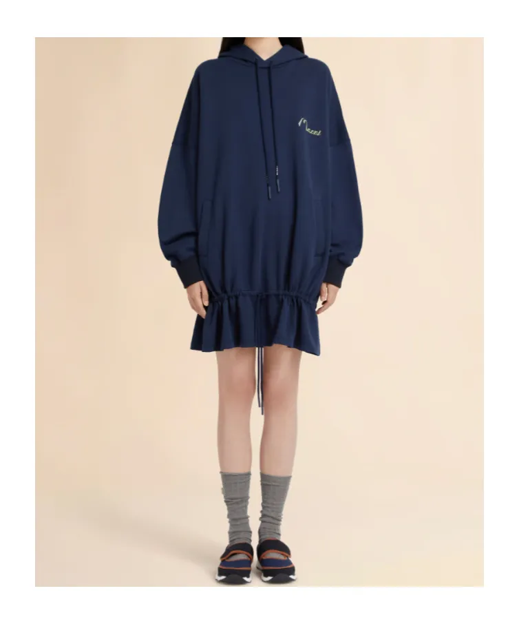 Marni Drawstring Ruffled Hooded Sweatshirt Dress