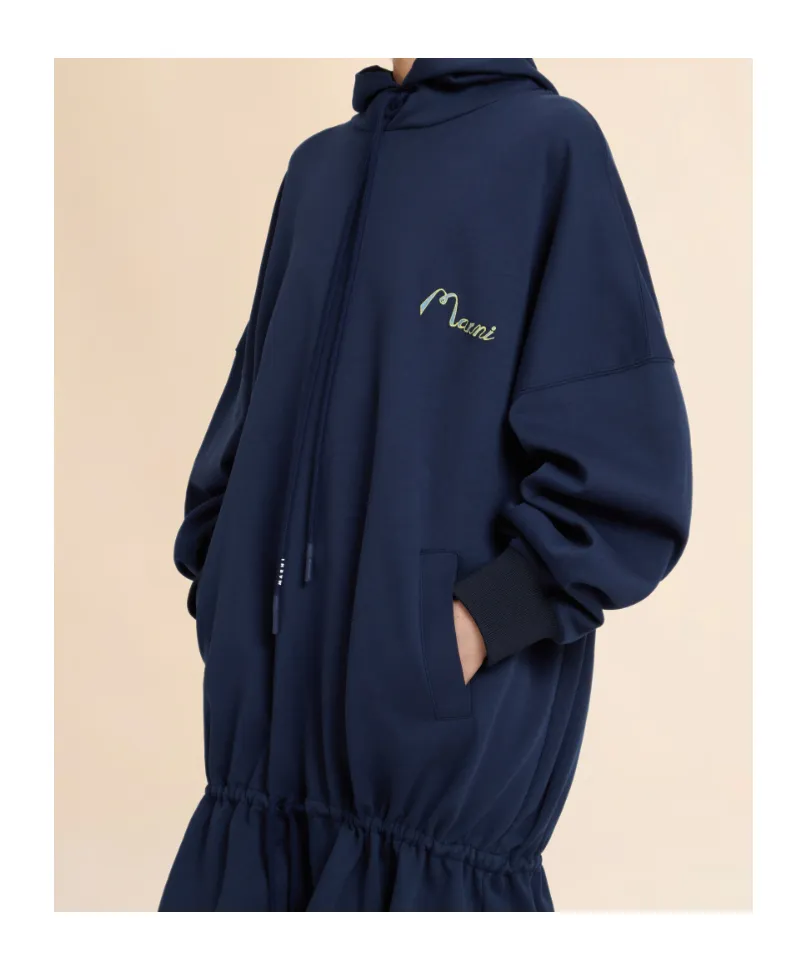 Marni Drawstring Ruffled Hooded Sweatshirt Dress