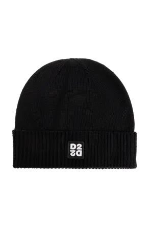 Dsquared2 Logo Patch Ribbed-Knit Beanie Scarf Set